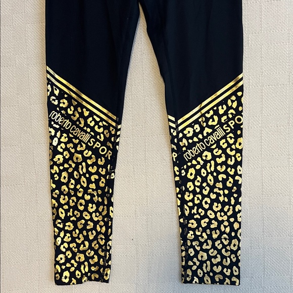 NWT Roberto Cavalli Sport Black and Gold Animal Print Leggings Size Large New - Picture 4 of 9